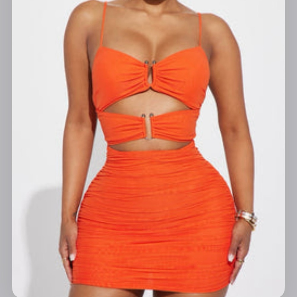 Elegant Orange Ruched Dress